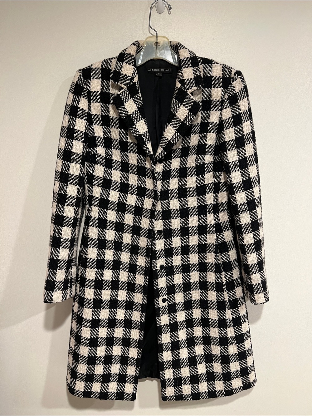 ANTONIO MELANI Black & White Checked Pea Coat